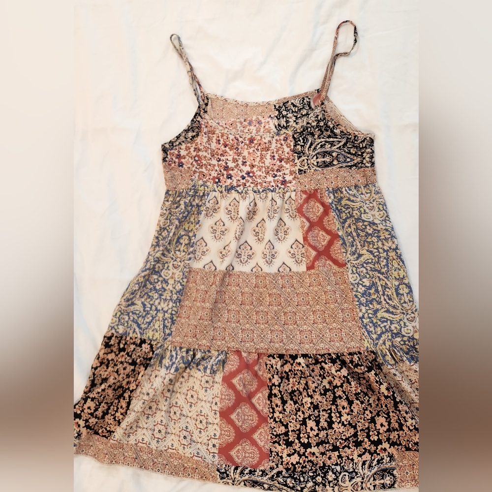 Altar'd State Patchwork Asymmetrical Tiered Sundress